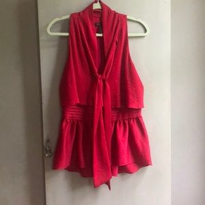 BCBGMaxAzria Red Silk Like Blouse